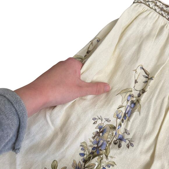 Max Studio London Floral Border Print Midi Skirt Cream Beige Blue Boho Style M - Picture 6 of 8